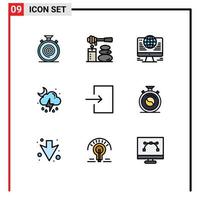 interface mobile ligne remplie ensemble de 9 pictogrammes de pierres de lune flèche réseau météo éléments de conception vectoriels modifiables vecteur