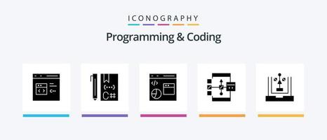 pack d'icônes de programmation et de codage glyph 5, y compris le développement. codage. développement. organigramme. développer. conception d'icônes créatives vecteur