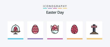 ligne de pâques remplie de 5 packs d'icônes, y compris pâques. un verre. vacances. vin. Oeuf. conception d'icônes créatives vecteur