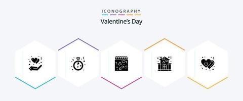 pack d'icônes de 25 glyphes de la saint-valentin, y compris l'amour. personnes. calendrier. l'amour. famille vecteur