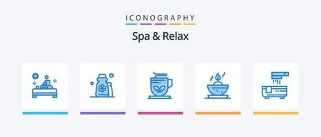 pack d'icônes bleu spa et détente 5, y compris la salle de bain. bougie dans un bol. relaxation. bougie. bien-être. conception d'icônes créatives vecteur