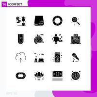 pack de 16 signes et symboles de glyphes solides modernes pour les supports d'impression Web tels que l'assurance diamant militaire sweet lolipop éléments de conception vectoriels modifiables vecteur