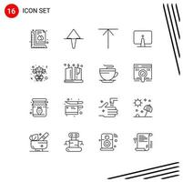 pack d'icônes vectorielles stock de 16 signes et symboles de ligne pour l'éclairage rose retour fleur moniteur éléments de conception vectoriels modifiables vecteur