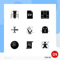 pack de 9 glyphes solides créatifs d'outils boîte de tournevis contrôle des éléments de conception vectoriels modifiables en bois vecteur