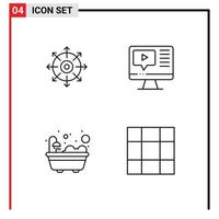 groupe de 4 signes et symboles de couleurs plates remplies pour les éléments de conception vectoriels modifiables de la grille vidéo de réussite de la baignoire cible vecteur