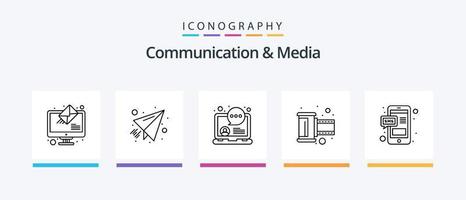 pack d'icônes de la ligne 5 de communication et de médias, y compris le microphone. monde. informations. message. discuter. conception d'icônes créatives vecteur