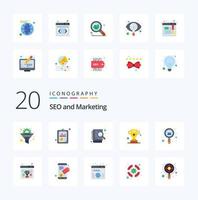20 seo flat color icon pack like success cup seo analysis award seo vecteur