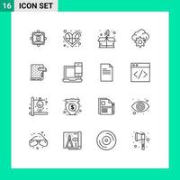 ensemble de 16 symboles d'icônes d'interface utilisateur modernes signes pour les éléments de conception vectoriels modifiables du package de lecteur de technologie intérieure vecteur
