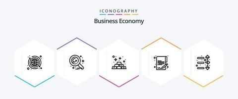 pack d'icônes de 25 lignes économiques, y compris le marché. bas. bancaire. de l'argent. document vecteur