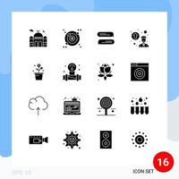 pack de glyphes solides de 16 symboles universels d'argent en pot discutant des éléments de conception vectoriels modifiables de croissance professionnelle croissante vecteur