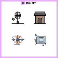 ensemble de 4 symboles d'icônes d'interface utilisateur modernes signes pour la conception d'appareils de tennis domestique de badminton éléments de conception vectoriels modifiables vecteur