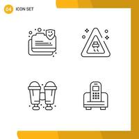 ligne d'interface mobile ensemble de 4 pictogrammes de connexion voyage sécurisé accidents éléments de conception vectoriels modifiables mobiles vecteur