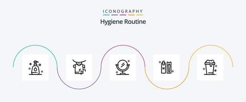 pack d'icônes ligne 5 de routine d'hygiène, y compris le nettoyage. le potage. propre. un verre. hygiène vecteur