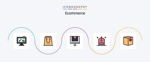 pack d'icônes plat 5 rempli de ligne de commerce électronique, y compris la remise. Commerce. achat. Chèque. e vecteur