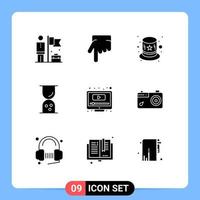 pack de 9 glyphes solides créatifs de youtube jouer costume ordinateur contour éléments de conception vectoriels modifiables vecteur