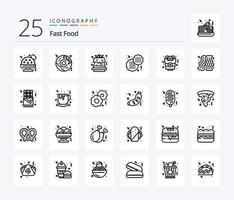 pack d'icônes de 25 lignes de restauration rapide, y compris le churro. nourriture. biscuit. bacon. Fast food vecteur