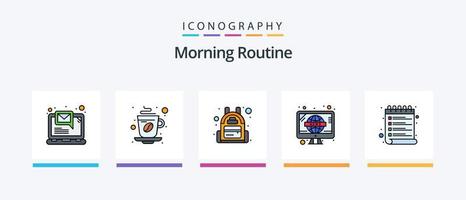 ligne de routine du matin remplie de 5 packs d'icônes comprenant. dents. télévision. nettoyage. voyage. conception d'icônes créatives vecteur