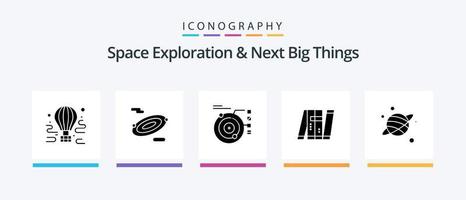 exploration spatiale et pack d'icônes glyphe 5 prochaines grandes choses, y compris militaire. robot. Les données. autonome. solaire. conception d'icônes créatives vecteur