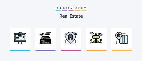 ligne immobilière remplie de 5 packs d'icônes, y compris l'emplacement. imeuble . immobilier. clé. conception d'icônes créatives vecteur
