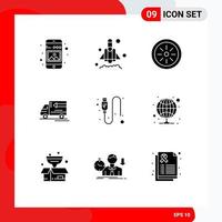 pack d'icônes vectorielles stock de 9 signes et symboles de ligne pour la livraison de véhicule alimentaire par câble usb éléments de conception vectoriels modifiables vecteur