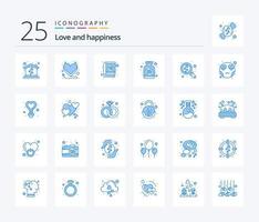 love 25 pack d'icônes de couleur bleue, y compris le mariage. l'amour. romantique. cœur. cœur vecteur