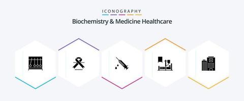 biochimie et médecine pack d'icônes de 25 glyphes de soins de santé, y compris madical. hôpital. drogue. Médicament. médical vecteur