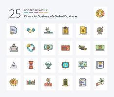 affaires financières et affaires mondiales pack d'icônes rempli de 25 lignes, y compris la note. rapport. partenaire. présentation. Succès vecteur