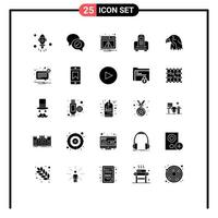 interface mobile glyphe solide ensemble de 25 pictogrammes d'éléments de conception vectoriels modifiables de dispositif de cellule web de matériel d'oiseau vecteur