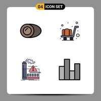 ensemble de 4 couleurs plates vectorielles remplies sur la grille pour les éléments de conception vectoriels modifiables de l'industrie du chariot de gastronomie à l'air de noix de coco vecteur