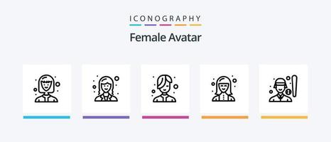 pack d'icônes de la ligne 5 de l'avatar féminin, y compris le technicien. expert. femme. numérique. femelle. conception d'icônes créatives vecteur