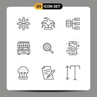 9 icônes créatives signes et symboles modernes des éléments de conception vectoriels modifiables de la ville du magasin de données de cuisine vecteur