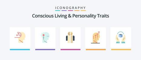 vie consciente et traits de personnalité pack plat de 5 icônes, y compris l'esprit. Humain. En traitement. croissance. Humain. conception d'icônes créatives vecteur