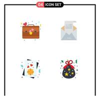 pack de 4 icônes plates créatives de sac carte amour salutation valentine éléments de conception vectoriels modifiables vecteur