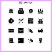 interface mobile glyphe solide ensemble de 16 pictogrammes de cœur nuit enveloppe nature vente éléments de conception vectoriels modifiables vecteur