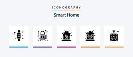 pack d'icônes smart home glyph 5 comprenant le wifi. biens. protection du réseau. domicile. brancher. conception d'icônes créatives vecteur