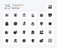 pack d'icônes de glyphes solides du jour de la terre 25, y compris global. vert. recycler. fleur. vert vecteur