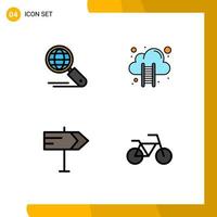 ensemble de pictogrammes de 4 couleurs plates remplies simples de globe carte seo données nuage vélo éléments de conception vectoriels modifiables vecteur