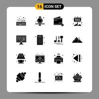 ensemble de 16 glyphes solides vectoriels sur la grille pour la vente en magasin fermer le tableau d'informations aucun élément de conception vectoriel modifiable