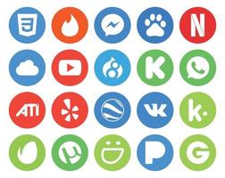 Pack de 20 icônes de médias sociaux, y compris utorrent kik drupal vk yelp vecteur