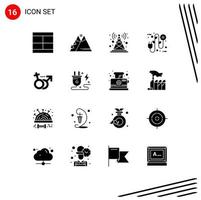 ensemble de pictogrammes de 16 glyphes solides simples d'éléments de conception vectoriels modifiables de la station d'antenne radio éco soleil de prise électrique vecteur