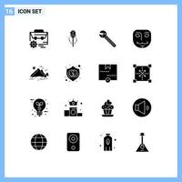 interface mobile glyphe solide ensemble de 16 pictogrammes de masque outil de niveau anonyme outil éléments de conception vectoriels modifiables vecteur
