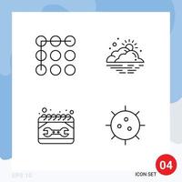 4 icônes créatives signes et symboles modernes de construction de serrure nuage soleil réparation éléments de conception vectoriels modifiables vecteur