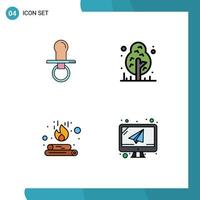 interface mobile filledline couleur plate ensemble de 4 pictogrammes d'éléments de conception vectoriels modifiables feu de forêt sucette feu de camp mamelon vecteur