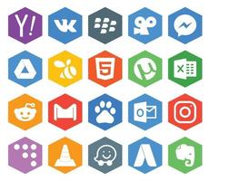 pack de 20 icônes de médias sociaux, y compris instagram baidu html mail gmail vecteur