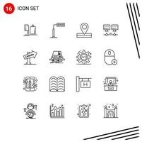 symboles d'icônes universels groupe de 16 contours modernes d'éléments de conception vectoriels modifiables par ordinateur de serveur routier canada vecteur