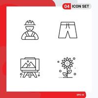 pack de 4 couleurs plates remplies créatives de shorts d'arts de construction courts éléments de conception vectoriels modifiables floraux vecteur