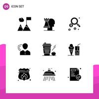 interface mobile glyphe solide ensemble de 9 pictogrammes de recherche de protection du café éléments de conception vectoriels modifiables d'assurance personnelle vecteur
