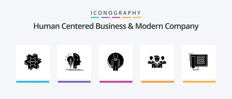 entreprise centrée sur l'homme et pack d'icônes de glyphe 5 d'entreprise moderne, y compris le téléphone. zone compatible. la programmation. Sécurité. image. conception d'icônes créatives vecteur