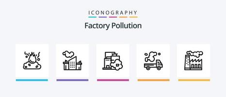 pack d'icônes de la ligne 5 de pollution d'usine, y compris le paysage. usine. dommage. co-pollution. air. conception d'icônes créatives vecteur