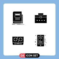 ensemble de 4 symboles d'icônes d'interface utilisateur modernes signes pour livre réchaud cahier travailleur sac cuisine éléments de conception vectoriels modifiables vecteur
